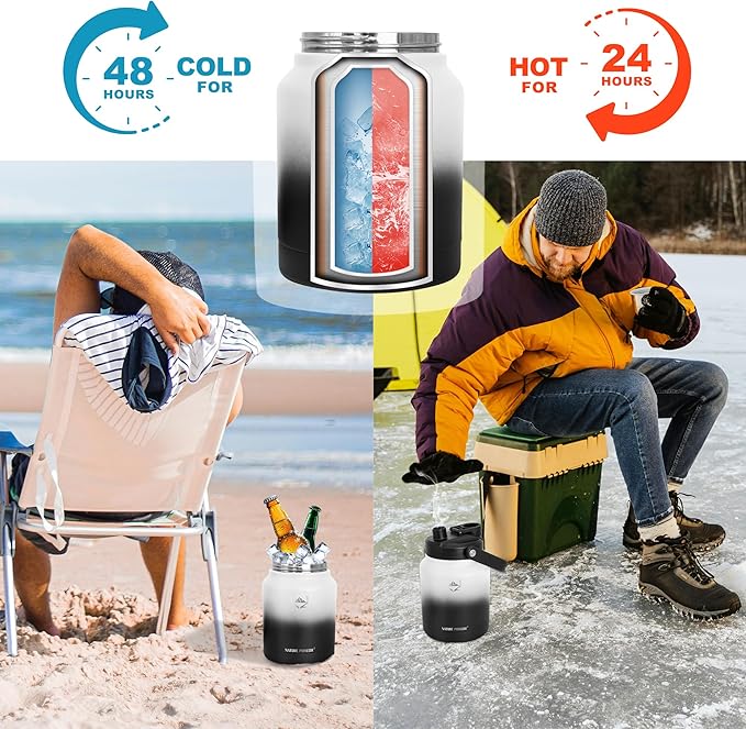 NATURE PIONEOR Insulated Water Bottles with Strap Pouch - 84 oz Stainless Steel Vacuum Bottle with Holder/Carrier/Sleeve - 18/8 Food Grade 84oz Water Jug