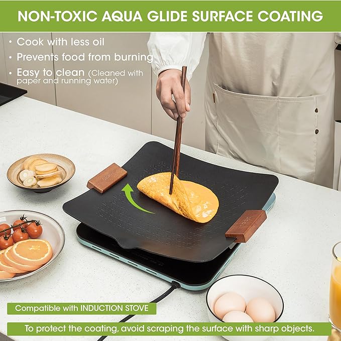 Alocs Grill Pan, Lightwight 2.2 Pounds Griddle Pan for Stove Top, 12.6'' Non-Stick Frying Pan, Pancake Griddle with Storage Bag for Indoor Cooking, Induction, Outdoor Camping BBQ and Campfire