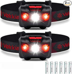 Vekkia Ultra Bright LED Headlamp Flashlight (2 Pack), White and Red Light Headlight with Adjustable Headband, IPX6 Waterproof Head Lamp for Outdoors,Camping,Running,Cycling,Hiking. Batteries Included