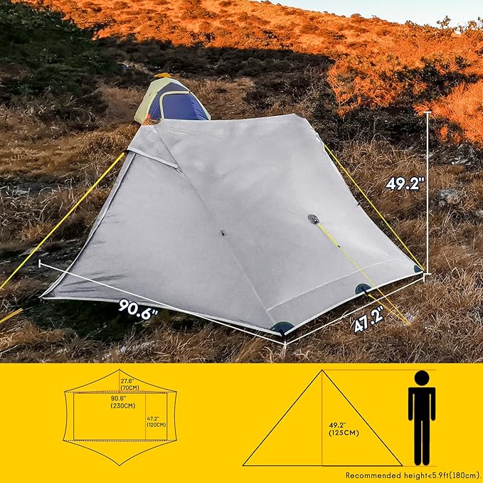 LANSHAN Ultralight Tent 3-Season Backpacking Tent for 1-Person or 2-Person Camping, Trekking, Kayaking, Climbing, Hiking