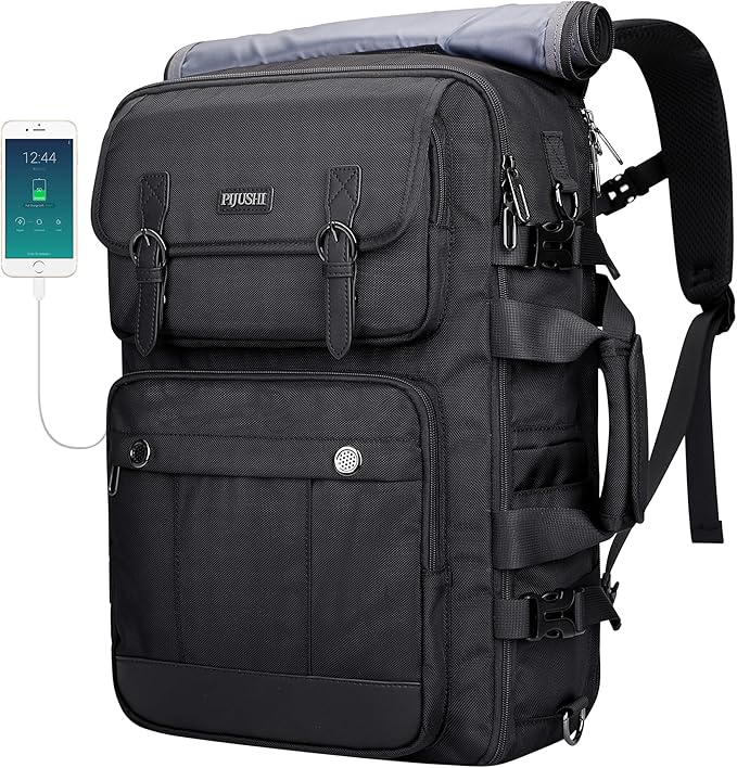 PIJUSHI Travel Backpack for Women Men Carry on Luggage Backpack Convertible Large Laptop Duffel Bag for Airplanes(PE049 Black)