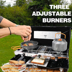 3-Burner Propane Camping Stove - Portable Stove with Adjustable Burners, Wind Guards, Toast Tray, 20,400 BTUs for Camping, Tailgating, BBQ, Picnics