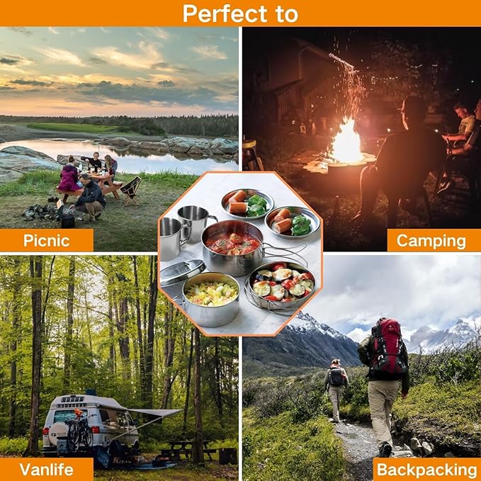 BeGrit Backpacking Camping Cookware Mini Picnic Camping Cooking Mess Kit with Pot and Pan Set for Hiking