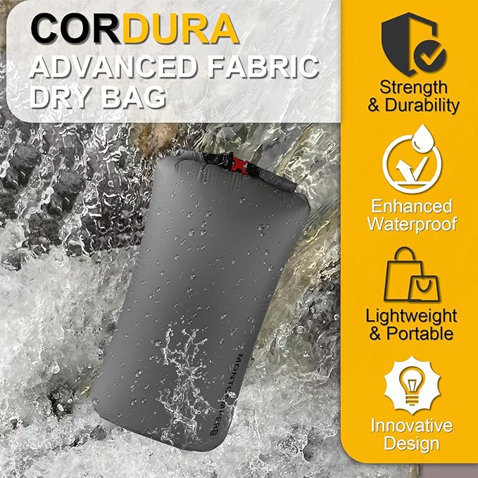 Waterproof Dry Bag-Upgraded Tear-resistant CORDURA Fabric-Durable&Lightweight Roll Top Dry Sack with Survival Whistle-Perfect for Hiking, Camping, Kayaking&Beach-Float on Water(35L/Grey)