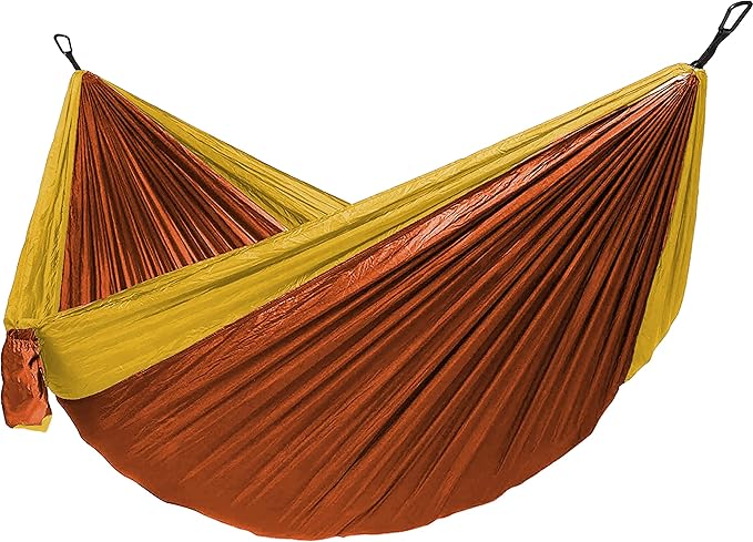 Hurley Duo Camping Hammock - 2 Person Portable Hammock for Camping, Heavy Duty Hammock, Parachute Nylon Fabric - Camping Accessories for Outdoor Activity - Holds 400lbs, Harvest Pumpkin, 118 x 79