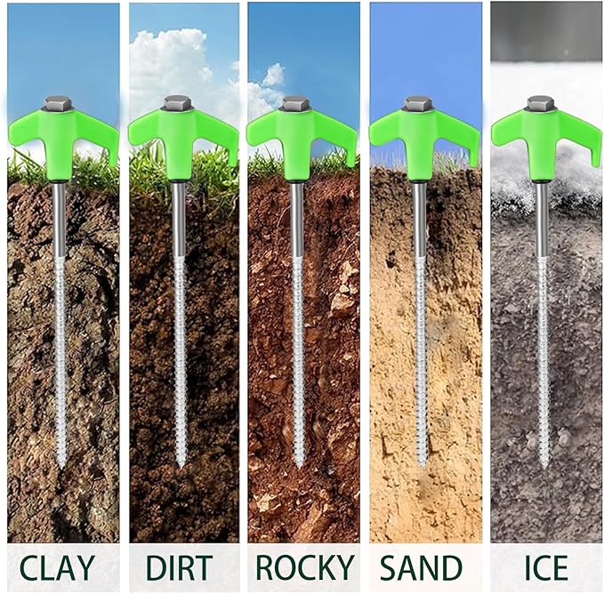 12 Pack 8" Screw in Tent Stakes Heavy Duty- Ground Anchors Screw- Tent Pegs Camping Stakes- Hex Pegs Drillable Tent Stakes and Hexagon Head Drive and Storage Box(Green)