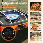 Adjustable 2-Burner Portable Stove with 16000 BTU, with Camping Grill and Carrying Bag, Portable Propane Camp Stove with 2 Burners & Piezo Ignition for Camping, Backyard BBQ,Tailgating (Orange)