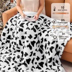 Cow Print Heated Electric Blanket Twin,62X84 Black Heating Blanket with 10 Heats Levels & 8 Hours Auto Off,Cute Cow Decor Fleece Sherpa Blankets Warmer Gifts for Women Couch Office,Washable,ETL