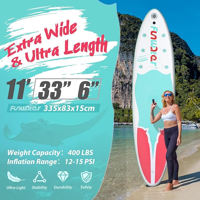 FunWater Inflatable Stand Up Paddle Board 10'/10'6"/11'/11'6" Paddle Board for Adults & Youth, Paddleboards Inflatable with Premium SUP Accessories, Wide Stable, Non-Slip Comfort Deck