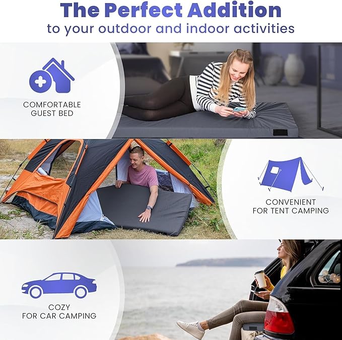 Hazli Matrix Comfort-Cell Memory Foam Camping Mattress Pad - Portable Foam Sleeping Pad for Camping - Roll up Sleeping Mat for Adults - Floor Mattress Guest Floor Bed for Sleepover, Car SUV Cot