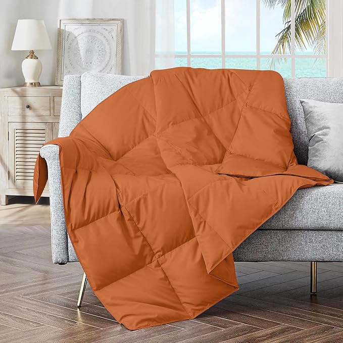 puredown® Upgraded Feather Down Throw Blanket – 12oz Enhanced Filling for Better Warmth & Comfort, Lightweight & Packable, 50" x 70", Burnt Orange