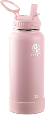 Takeya Actives 32 oz Water Bottle with Straw Lid - Double Wall Stainless Steel Insulation - Dishwasher Safe & BPA-Free - Removable Bumper - Blush