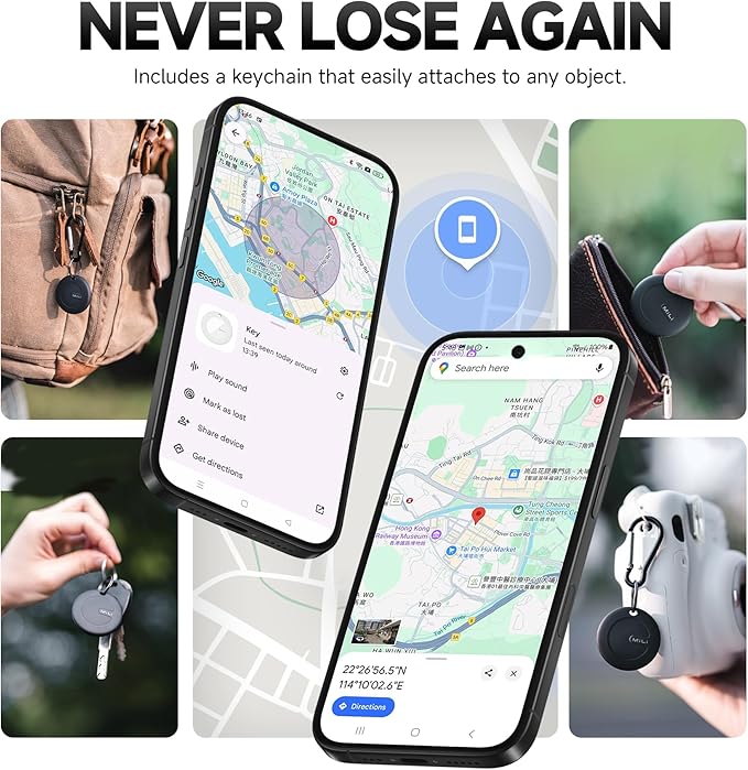 MiLi MiTag Bluetooth Tracker for Android, Smart Air Tracking Tag/Key Finder/Luggage Tracker/Item Locator for Google Find My Device (Find Hub) App, 4 Pack