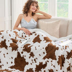Cow Print Heated Electric Blanket Throw,50X60 Brown Heating Blanket with 10 Heats Levels & 8 Hours Auto Off, Western Highland Cow Decor Stuff Fleece Sherpa Blankets Warmer Gifts for Women Adults,ETL