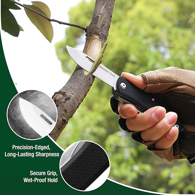 MOSSY OAK Multitool Pocket Knife, 10-in-1 Folding Pocket Knife Multitool with Stainless Steel Blade, Saw, Can Opener, Screwdrivers – EDC Tool for Camping, Hiking, Survival