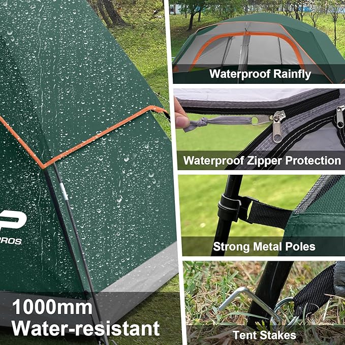 CAMPROS CP Tent 8 Person Camping Tents, Waterproof Windproof Family Tent with Top Rainfly, Large Mesh Windows, Double Layer, Easy Set Up, Portable with Carry Bag, for All Seasons