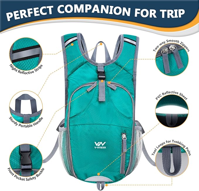 15L Hiking Backpack - Small Lightweight Packable Daypack Travel Outdoor Foldable Shoulder Bag Camping Hiking Backpack for Women Men - Green