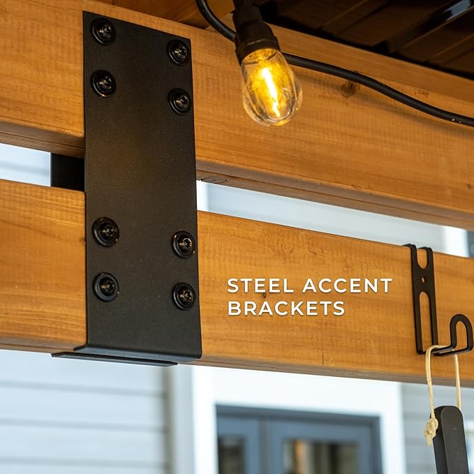 Backyard Discovery Saxony XL 12' x 6' Cedar Wood BBQ Grill Gazebo Pavilion with Hardtop Galvanized Steel Roof, Bar Tops, Powerport, Snow Support, Wind Resistance, Cook Station for Outdoor Patio, Deck