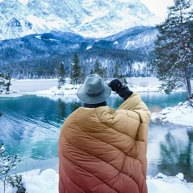 zzlamb Camping Blanket, Outdoor Lightweight Travel Blanket Puffy Portable Down Alternative, Windproof Warm Cloak with Snaps, Cozy Quilt Backpacking Picnic RV Plane Car Hammock Beach Climbing