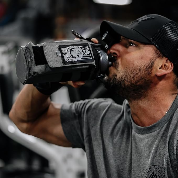 Iron Infidel Battle Bottle - 32 Oz Insulated Water Bottle with Straw Lid & Chug Cap, Stainless Steel Metal Flask Includes Rugged, Removable Sleeve for Keys, Wallet, & Phone (Earned, Not Given 1 Liter)