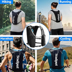 Reflective Hydration Running Vest Backpack | Lightweight 1.6L Water Bladder Bag for Trail Running, Cycling & Marathon | Perfect for Men & Women with Mobile Holder & Multiple Pockets | Premium Black