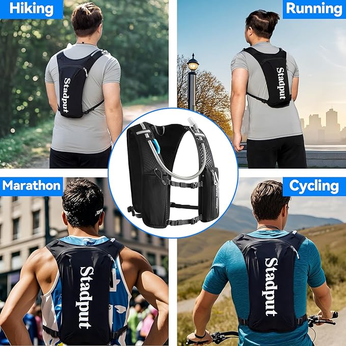 Reflective Hydration Running Vest Backpack | Lightweight 1.6L Water Bladder Bag for Trail Running, Cycling & Marathon | Perfect for Men & Women with Mobile Holder & Multiple Pockets | Premium Black