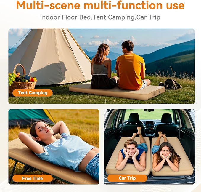 Self Inflating Sleeping Pad with Electric Pump, 4" Ultra-Thick Memory Foam Single Sleeping Mats, Easy Inflate& Deflate, 9.5 R-Value Insulated Camping Mattress Pad for Camping, Travel (Khaki)