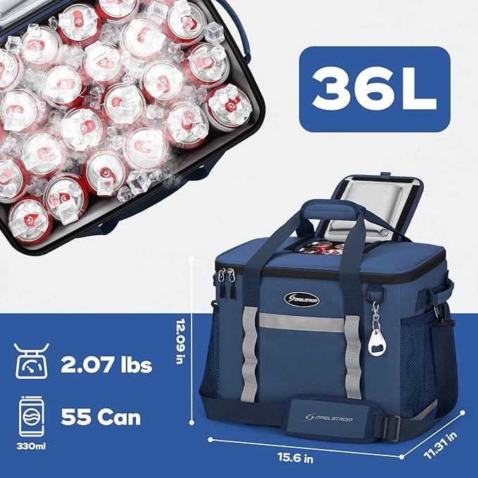 Maelstrom Collapsible Soft Cooler Bag, 24/30/60/75 Cans Beach Cooler, Ice Chest, Leakproof & Portable for Beach, Camping, Road Trips & Grocery Shopping