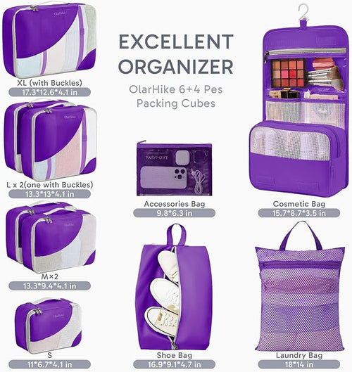 10 Set Packing Cubes for Travel, Gifts for Women Mom,Anti-Tearing Suitcase Organizer,OlarHike Vacation Essentials & Accessories for Cruise Ship