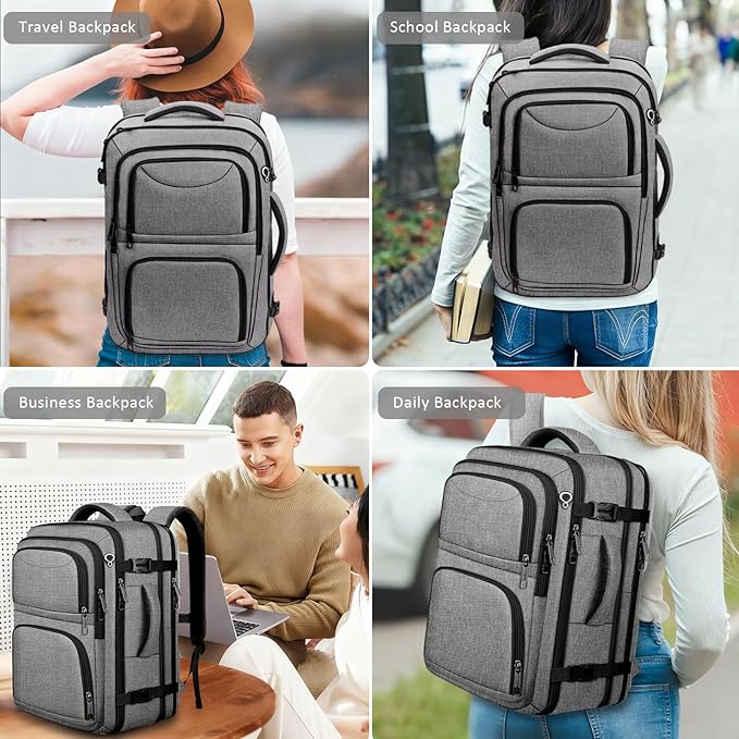 Travel Backpack for Men, Expandable Carry on Backpack, TSA 17.3 inch Laptop Bag Flight Approved, Lightweight Business Luggage Bag, Travel Gifts for Men Women, Grey