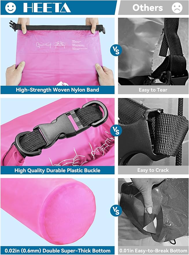 HEETA Dry Bag Waterproof for Women Men, 5L/10L/20L/30L/40L Roll Top Lightweight Dry Storage Bag Backpack with Phone Case for Travel Swimming Boating Kayaking Paddle Board Camping Beach Accessories