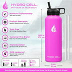 HYDRO CELL Stainless Steel Insulated Water Bottle with Straw - For Cold & Hot Drinks - Metal Vacuum Flask with Screw Cap and Modern Leakproof Sport Thermos for Adults (Fuchsia 40oz)