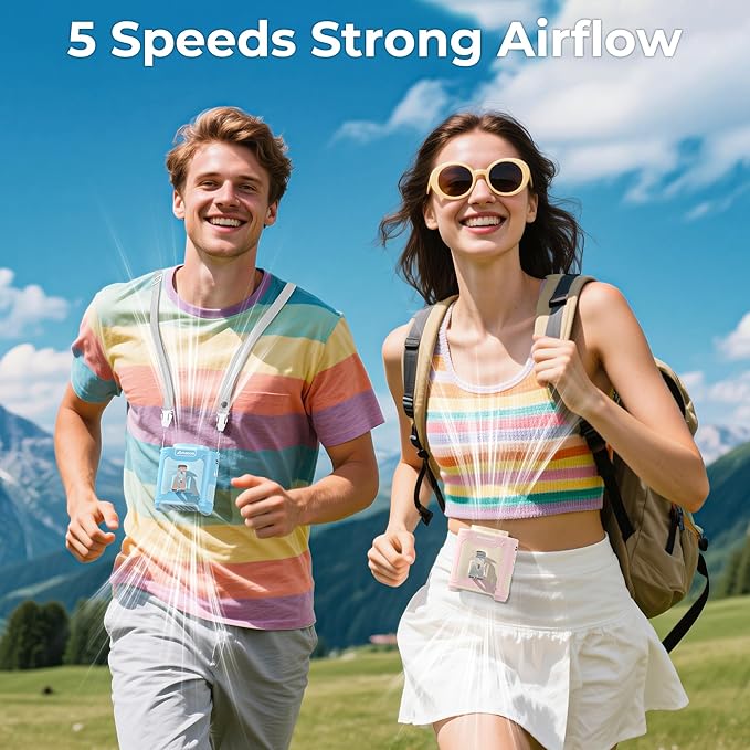 AMACOOL Portable Waist Fan Clip On, MAX 40H Work Time, 10000mAh Rechargeable Wearable Shirt Fan with Light, 16000RPM Powerful 5 Speed Belt Fans Personal Cooling Fans for Outdoor Jobsite Camping Travel