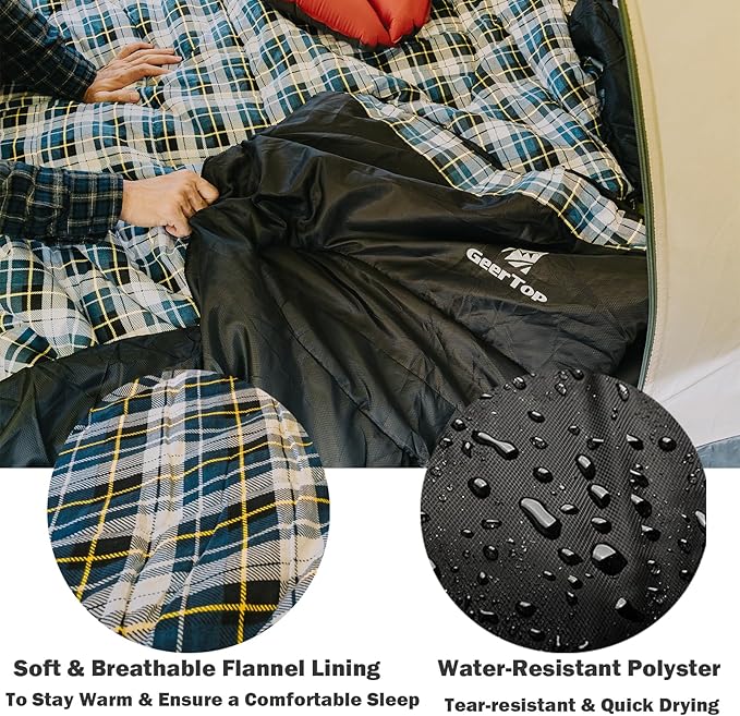 GEERTOP Flannel Sleeping Bags for Adults Big & Tall People Portable Cold Weather Envelope XXL All Seasons Camping Sleeping Bag
