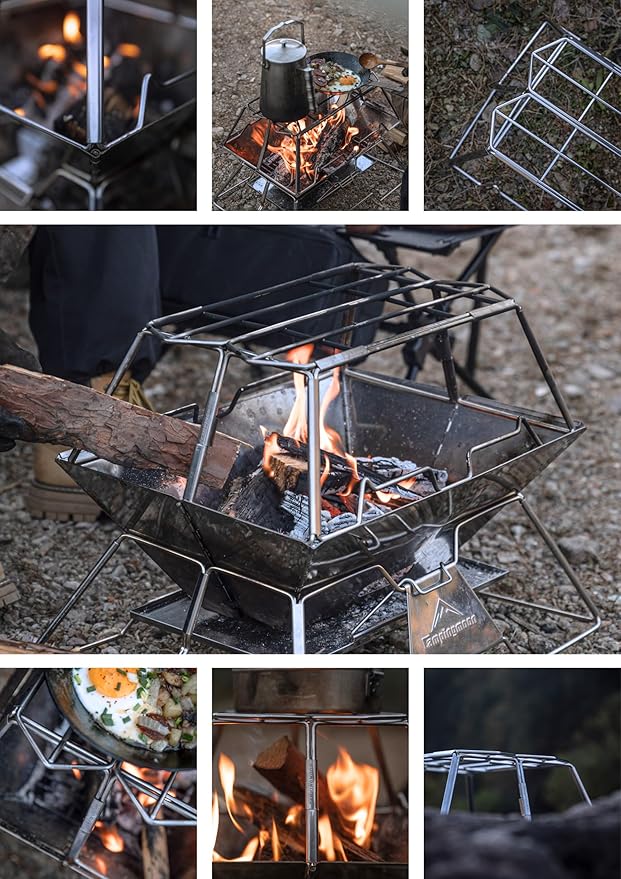 CAMPINGMOON Collapsable Cooking Stand Trivat Stainless Steel for Campfire Open Fire Camping Outdoor MT-3-ST