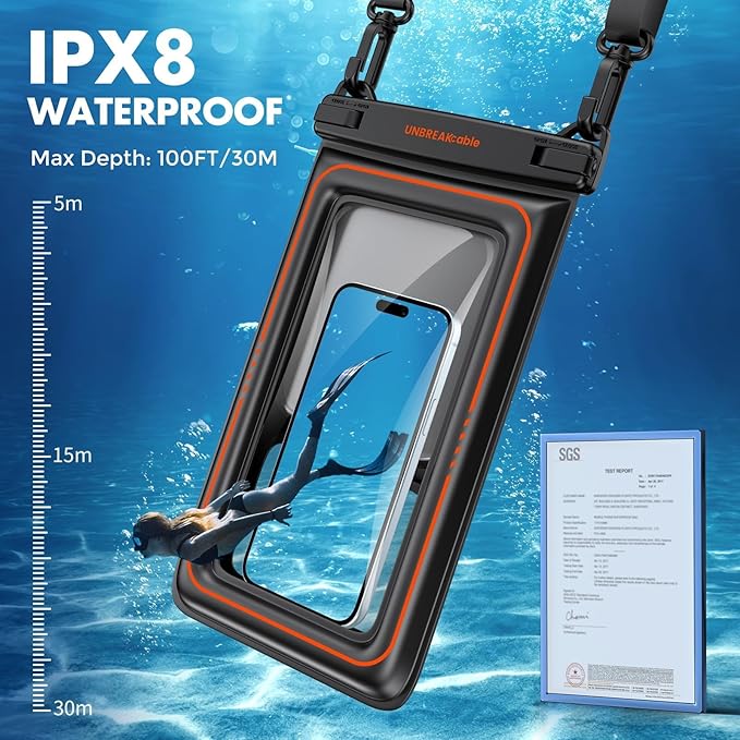 UNBREAKcable [UP to 9.5"]XL Size EXTRA Large Waterproof Phone Pouch Floating IPX8 Phone Case Dry Bag for iPhone 17 Air 16 15 14 Pro Max Samsung S25 Ultra, Travel Kayaking Beach Essentials - 2 Pack