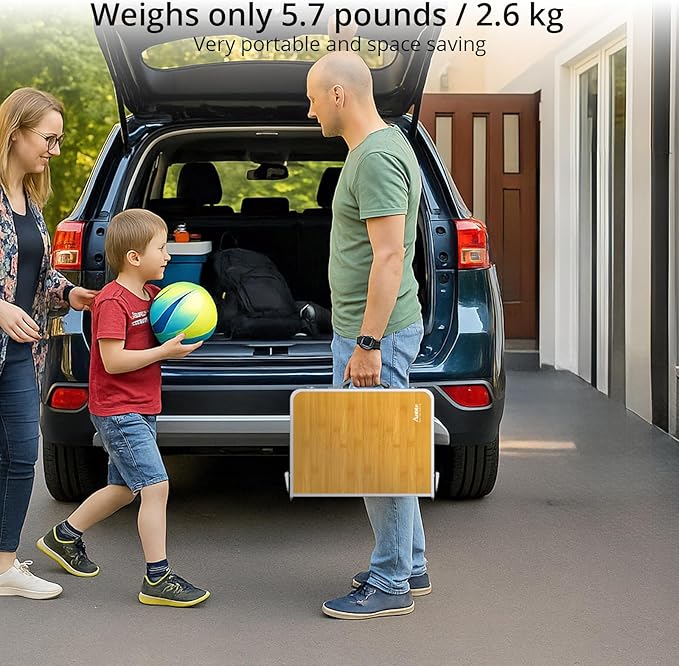 2ft Camping Table Foldable, 3 Adjustable Heights High 27.5" Aluminum Small Folding Table with Carrying Handle, Portable, for Outdoor Indoor Picnic Beach BBQ Party Travel, 24" x 16", Yellow