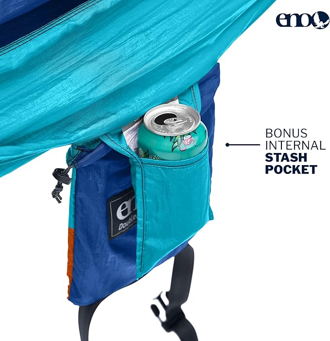 ENO DoubleNest Hammock - Lightweight, Portable, 1 to 2 Person Hammock - for Camping, Hiking, Backpacking, Travel, a Festival, or The Beach - Aqua/Sapphire/Amber