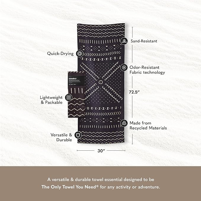 Nomadix Original Towel - Perfect for Beach, Pool, Travel, Camping, Yoga - Made with Recycled Materials - Super Absorbent - Sand Resistant - Mud Cloth - 72.5" x 30"