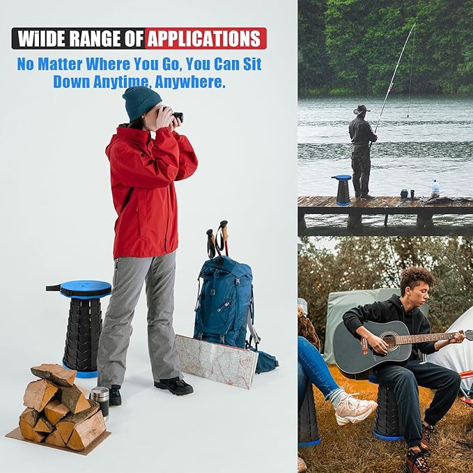 2PCS Upgraded Collapsible Stool Thickened Set, Portable Stool Folding Stools, Foldable Chair for Camping Fishing Hiking BBQ and Outdoor Activities - Max 400lbs（Blue）