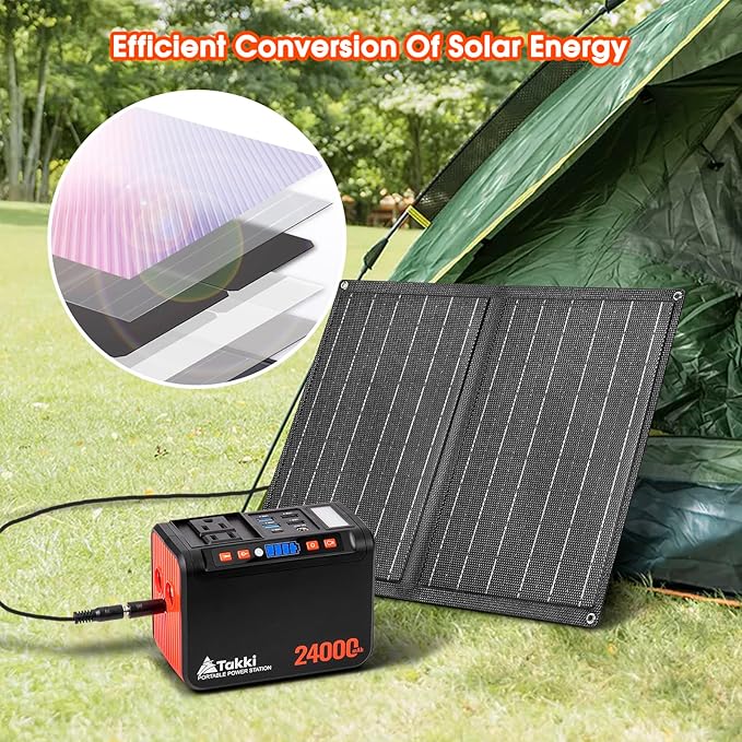 Takki 120W Peak Solar Generator Portable Power Station with 21W Panels, 88Wh Solar Charger Power Bank AC DC USB Ports for Camping Tent Laptop Outdoor Emergency Home Use