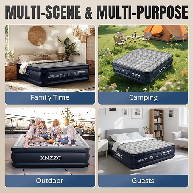 King Air Mattress with Built-in Pump, 18" Top Inflatable Mattress with Waterproof Flocking Fabric, Three-Minute Quick-Inflatable Bed. Portable Blow Up Mattress for Home, Outdoor and Guests