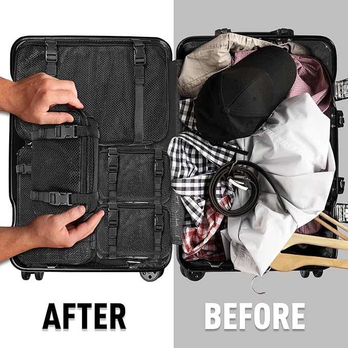 4 Set Tactical Packing Cubes ，Compressible Mesh Duffle Storage Bag,Portable Edc Molle Pouch Organizer.