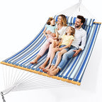 Double Hammock with Spreader Bar,Soft Pillow,Max Load 500lbs,Portable Hammock for Outdoor,Camping,and Backyard,Blue