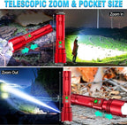 Flashlights High Lumens Rechargeable - 1500 Meters Long Beam Super Bright LED Flash Light with Power Display & IPX5 Waterproof for Camping, 20H Runtime,5 Modes,Zoomable Handheld Flashlight -Red