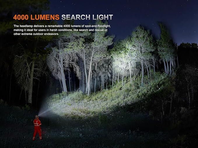 Fenix HP35R SAR 4000 Lumen USB-C Rechargeable Headlamp, with Spotlight and Floodlight and Flame Retardant Headband for Search and Rescue, Outdoor Use, Emergencies and More