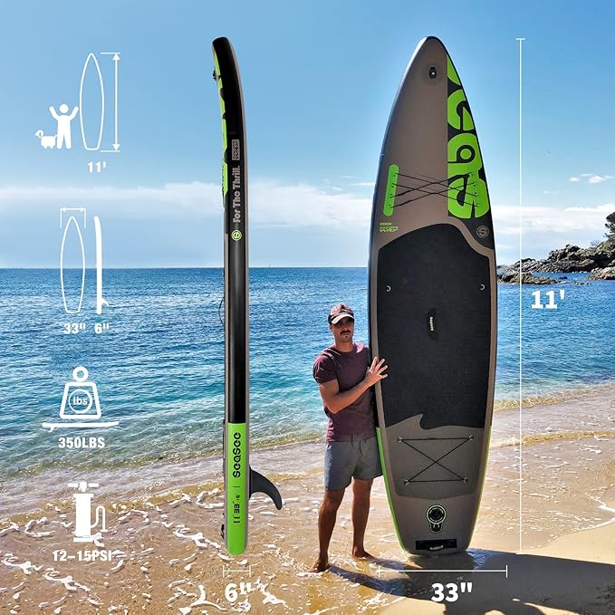 Inflatable Stand Up Paddle Board Includes Paddle, Dual Action Pump, and Accessories 11ft Lightweight iSUP, 33"*6" Wide Stable Design, Anti-Slip EVA Deck, Paddle Board for Adults