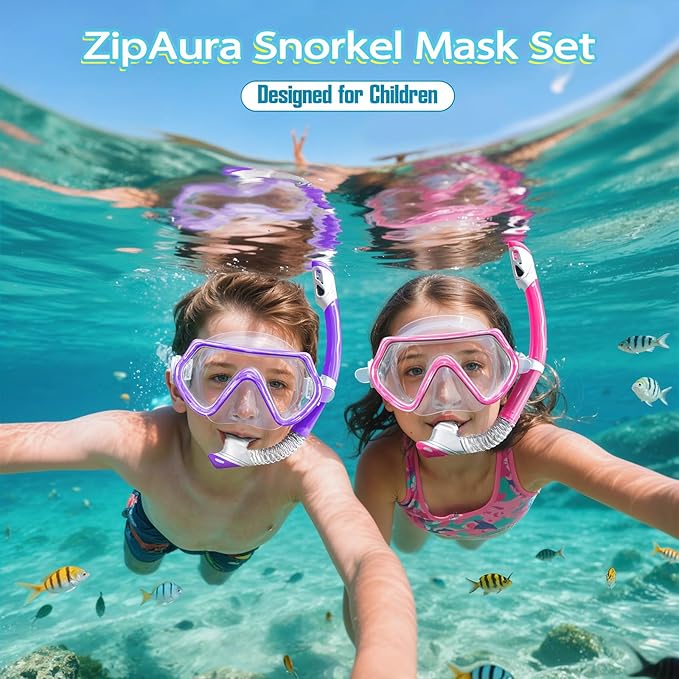 Snorkeling Gear for Kids, Kids Snorkel Set for Ages 3-14, Anti-Fog Diving Mask and Dry Top Snorkel Combo Set, Unisex Swimming Goggles