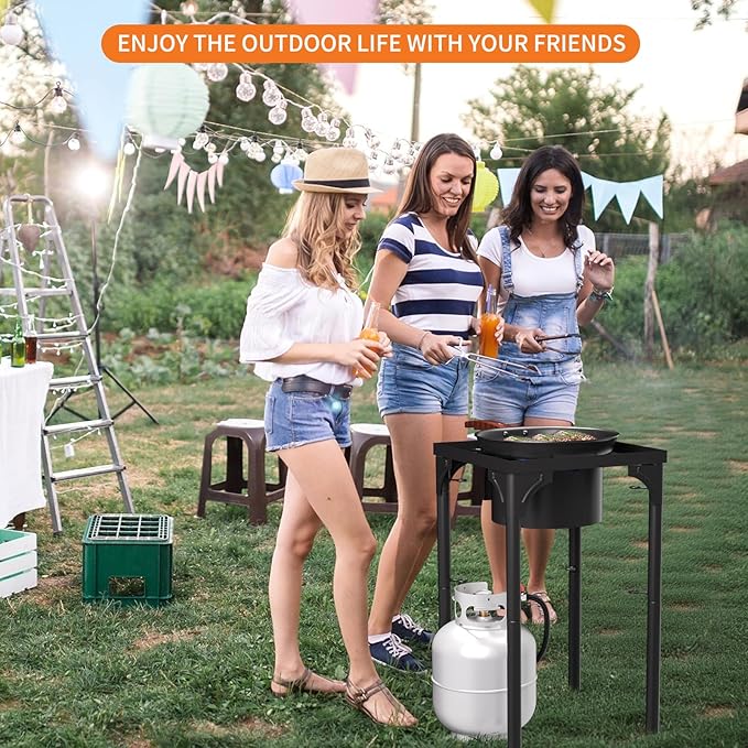 Propane Burner, 75,000 BTU High Pressure Single Gas Stove with 0-20 PSI Adjustable Regulator, Camping Stove with 8 Detachable Legs for Camping, Backyard, Tailgating, Outdoor Cooking