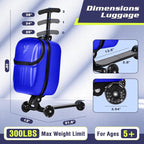 smilesun Foldable Ride On Scooter Suitcase with Front Opening, Lightweight Carry On Scooter Luggage for Adults, Teens & Kids（Blue 20-inch）